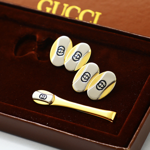 原装正品99新古驰gucci镀金袖扣领带夹套盒男士衬衣配饰商务职业