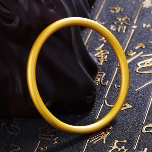 复古999三生三世传承黄金手镯女 沙金实心古法金磨砂简约手环