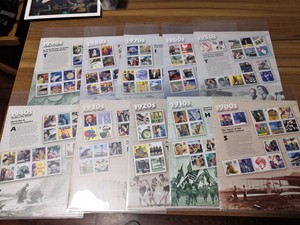 美国邮票，二十世纪回顾，原册拆出，无黄无折，十个大版张。特价
