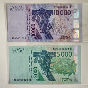 西非法郎 纸币两张 5000, 10000 少见h冠(尼日尔