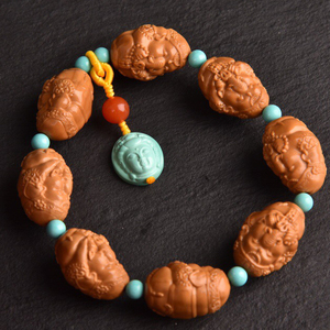 四臂大象 橄榄核雕17*23mm吉象大象手串搭配绿松石观音吊坠 秒拍