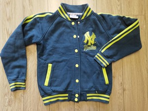 MLB纽约洋基队童装 字母刺绣排扣棒球服夹克拉绒外套 男女同