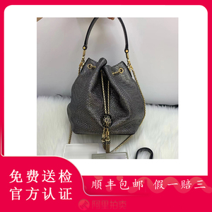 [98新]bvlgari宝格丽水蛇皮蛇头流苏水桶单肩斜挎手提女包包_阿里巴巴