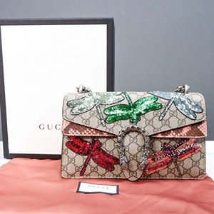 gucci古驰限量拼蛇皮亮片蜻蜓设计中号全新酒神包,有盒子