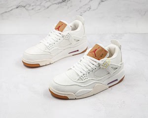 正品air jordan 4 耐克aj4 李维斯 丹宁白色牛仔 帆布ao2571-100