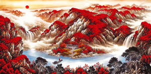 手绘鸿运当头真迹山水画风水招财靠山聚宝盆国画办公室画