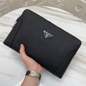 正品prada 普拉达男士新款真皮手拿包