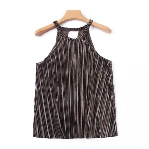 复古vintage吊带上衣吊带金丝绒百褶女吊袋背心打底衫 性