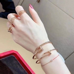 cartier卡地亚纯18k金玫瑰金钉子手镯窄版16号无钻送