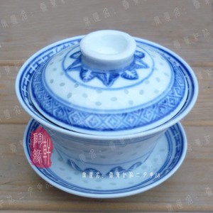 骨瓷茶具茶碗套装景德镇瓷器老款青花瓷玲珑三才盖碗茶杯陶瓷