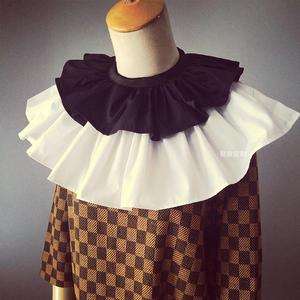 粒粒定制 复古假领子小丑领子黑白双层哥特风大荷叶领拍照道具