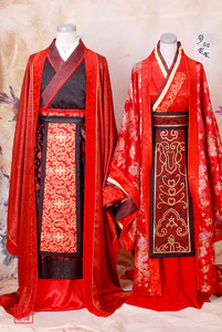 唐装汉服高档提花缎绣花拖尾婚服情侣套装送冠全新定做