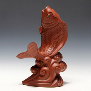 宜兴紫砂 正品精品 茶宠 文玩 摆件 鲤鱼跃龙门 精品包邮