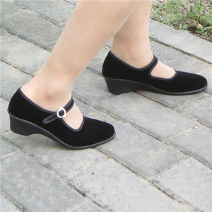 006人付款天猫高跟鞋女 6厘米工作鞋厚底鞋老北京布鞋单鞋黑色平绒