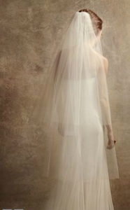 纱的幸福 vera wang风格纯色有垂感双层遮面带插梳新娘头纱/127cm