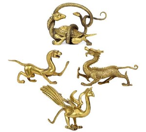 纯铜四大神兽摆件 青龙白虎朱雀玄武四方神兽 招财四灵兽一套摆设