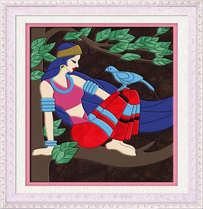 diy拼布画布贴画民族风送工具人物燕舞diy布艺36*40cm