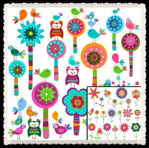 手绘风ai矢量图片宝宝成长画册diy本本封皮可印刷素材猫头鹰小鸟