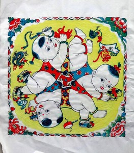 武强年画博物馆藏版 画心 六子争头 六顺图 清代古版 收藏珍品