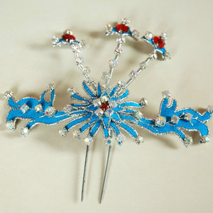 黄梅戏越剧古装演出头饰戏曲装饰旦角仿点翠凤钗宝相花 蓝色