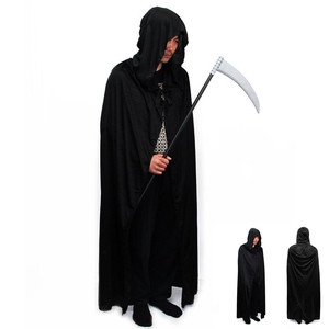 万圣节黑色带帽袍子 140cm死神斗篷大披风 舞会派对黑色魔鬼镰刀