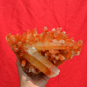 天然红水晶簇原石摆件 红兔毛水晶簇