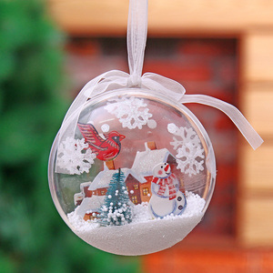 圣诞节装饰品透明圣诞球雪景透明彩球雪花圣诞雪景挂球挂饰