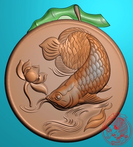 精雕图 灰度图 浮雕图 竹节牌头金龙鱼戏荷花