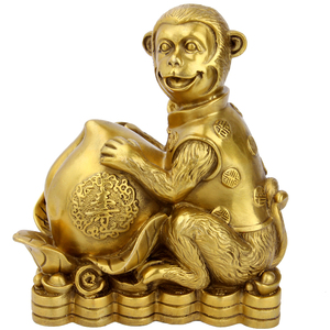 黄铜生肖猴子摆件黄铜如意猴福印猴寿桃猴黄金袋聚宝盆猴摆件