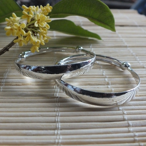 大理雪银阁s999苍山雪花银高端手工艺纯银童镯 伸缩扣光面手镯