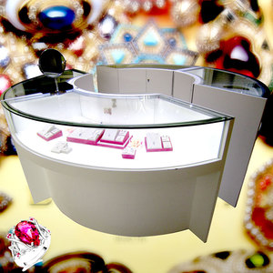 高档圆形玻璃珠宝首饰展柜展示柜环岛中柜木质烤漆扇形柜台可定做