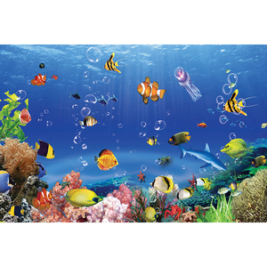 海底世界墙贴海报动物画风景画鱼缸背景图贴画水族馆装饰壁画订做