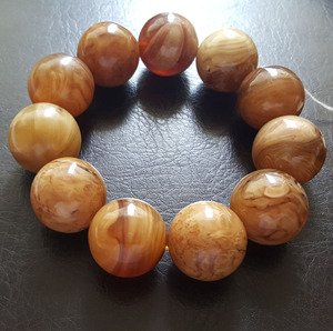 石货郎缅甸琥珀白蜜蜡手串国工正圆chuan003