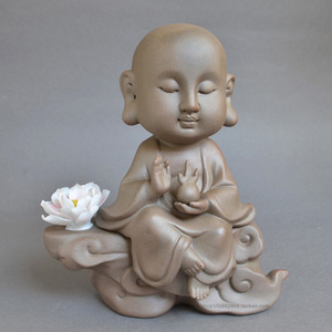 陶瓷西方三圣佛像摆件紫砂小佛摆件粗陶小和尚摆件陶瓷小沙弥摆件