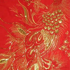 超常长130cm华美流光溢彩金凤凰绣片/亮片刺绣贴花布贴/中式喜庆