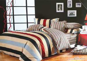 纯棉斜纹布料 金凯丽喷简约条纹面料定做床单被套四件套床上用品