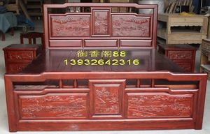 老榆木床1明清仿古家具中式实木双人床古典雕刻箱床厂家定做香河