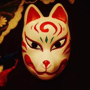 狐狸面具和风手绘 日本狐妖 魍魉丸