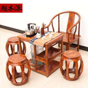 功夫小茶桌椅组合 中式南榆木仿古茶艺桌雕花 实木茶几小方桌