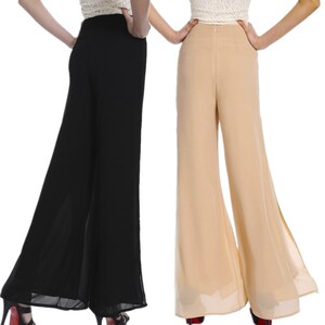 春夏大脚甩裤女裤免烫垂坠直筒长裤大码高腰显瘦阔腿裤双层雪纺裤