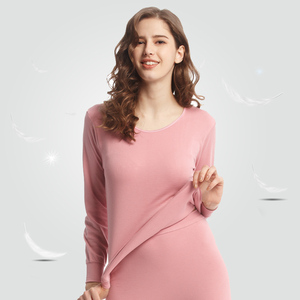 红妮女士棉毛衫全棉内衣圆领纯色保暖薄棉秋衣上衣打底外穿单件