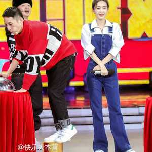 春夏新款快乐大本营王丽坤明星同款微喇叭牛仔裤女装连体裤背带裤