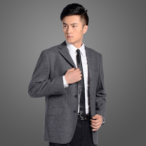 金狐狸男西服 三粒单排扣 羊毛料西装  格子 加肥加大 休闲男单西
