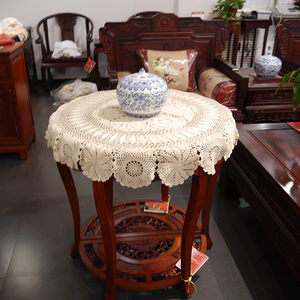 我爱我家 纯手工钩针勾花棉蕾丝镂空圆形桌布台布直径110—120cm