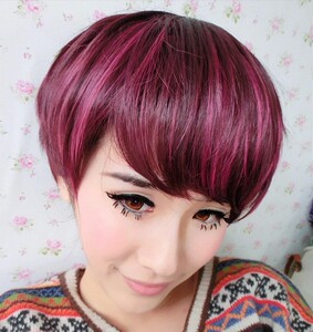 假发女短发挑染色