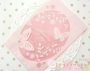 韩国烘焙粉色蝴蝶平口袋 饼干袋曲奇包装袋 点心袋 蛋糕袋 100个