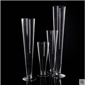 婚庆桌面盘花透明玻璃花瓶 婚庆路引锥形瓶 玻璃高脚酒杯花瓶特价