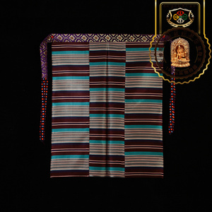 藏红民族特色羊毛布料彩色条纹藏式氆氇邦典成人礼围裙