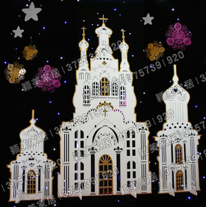 闪金新款婚庆道具镂空城堡欧式城堡pvc舞台背景公主城堡
