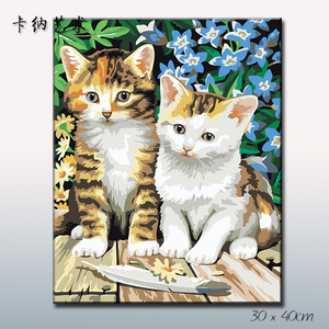 儿童diy数字油画动物有框30*40手绘自己画猫咪卧室客厅装饰画包邮